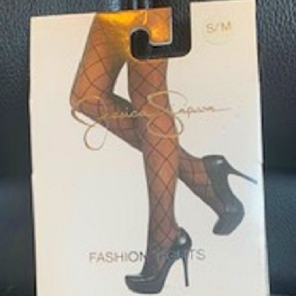 NWT Jessica Simpson Women's Fashion Tights Black/Silver Sz: M